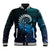 New Zealand Maori Koru Fern Baseball Jacket Spiral Polynesian Style Aqua Gradient