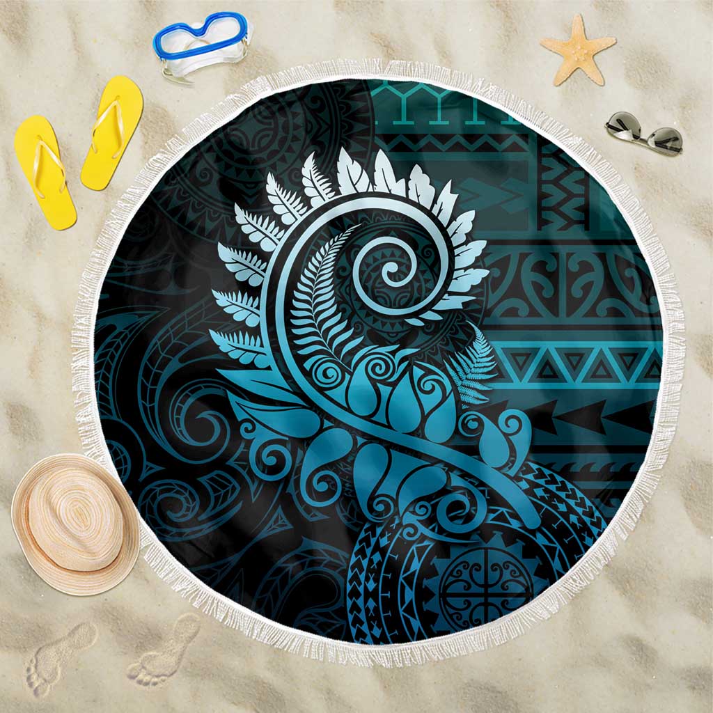 New Zealand Maori Koru Fern Beach Blanket Spiral Polynesian Style Aqua Gradient