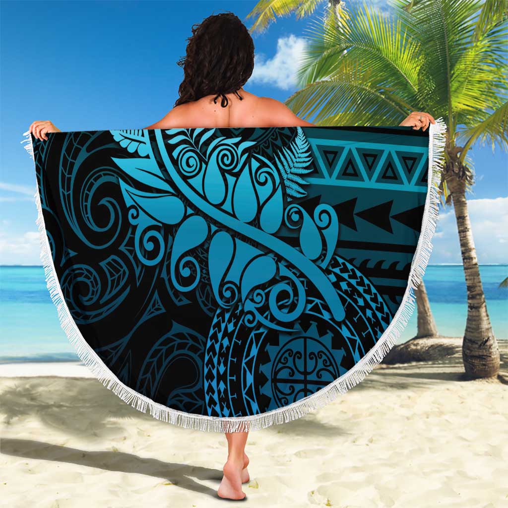 New Zealand Maori Koru Fern Beach Blanket Spiral Polynesian Style Aqua Gradient LT05 - Polynesian Pride