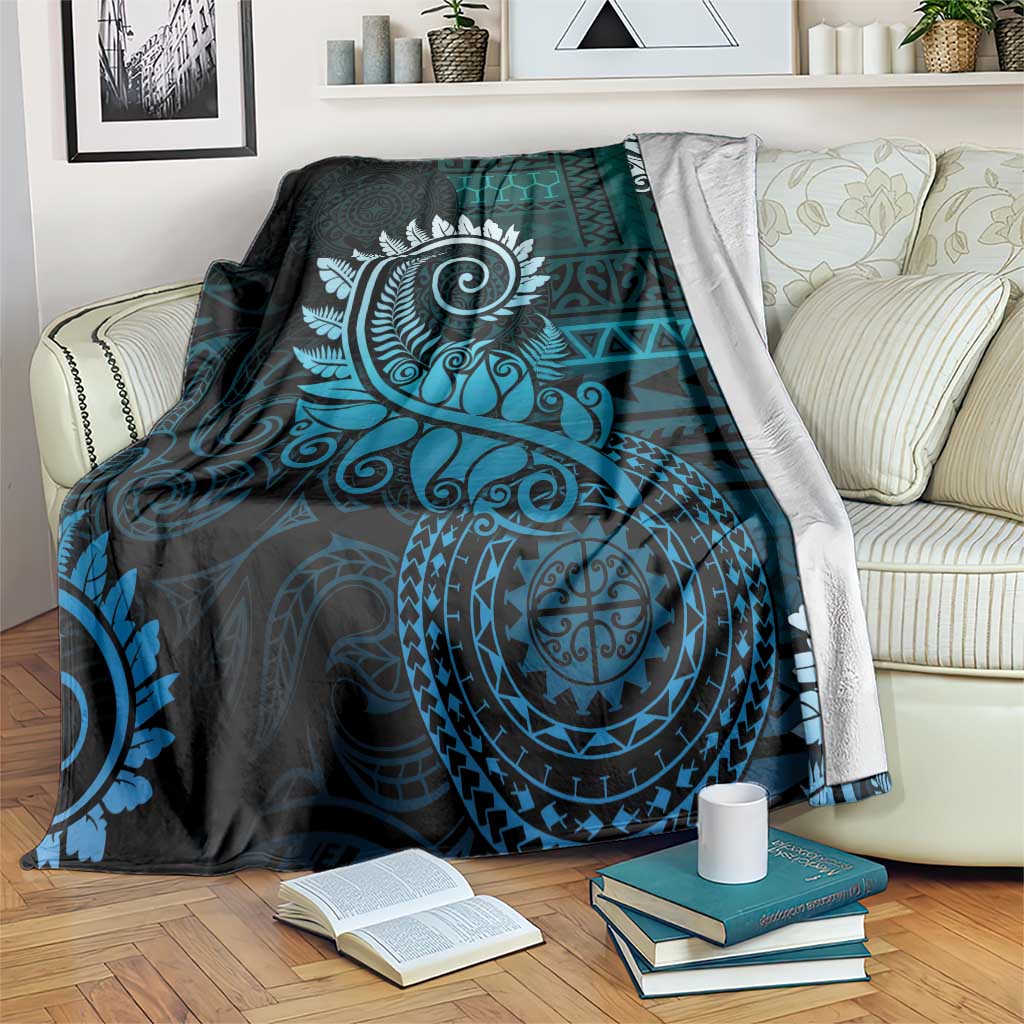 New Zealand Maori Koru Fern Blanket Spiral Polynesian Style Aqua Gradient LT05 Aqua - Polynesian Pride