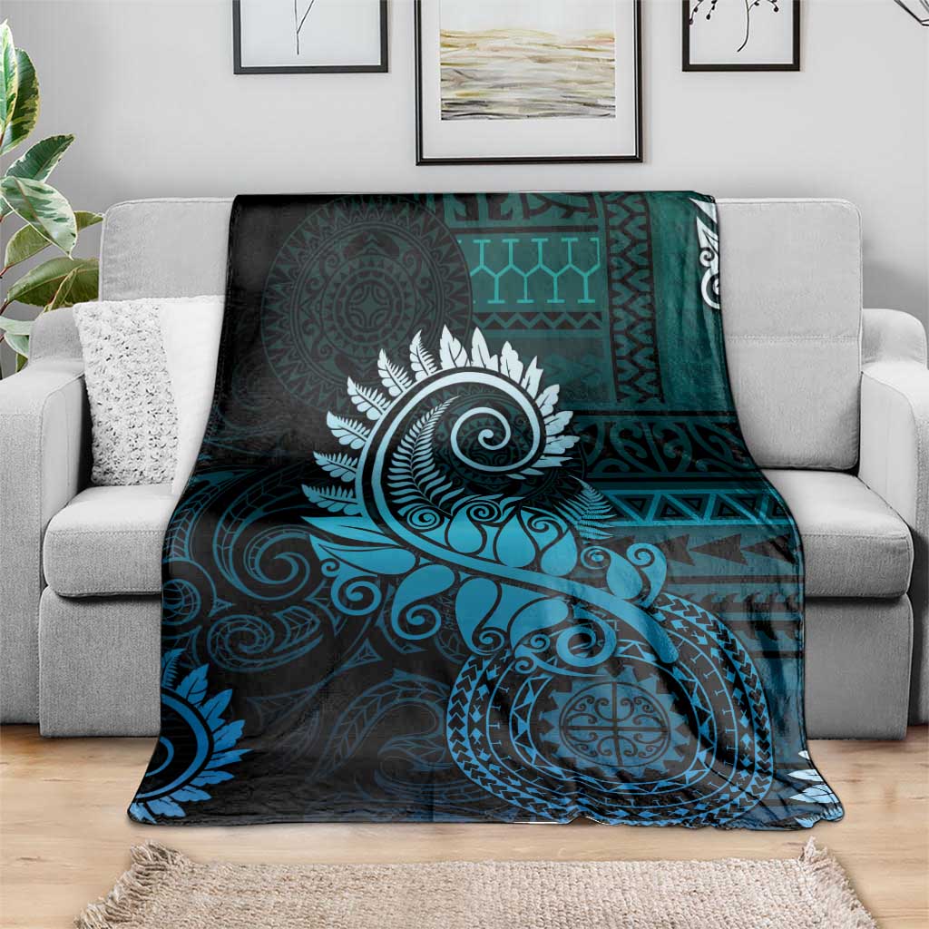 New Zealand Maori Koru Fern Blanket Spiral Polynesian Style Aqua Gradient LT05 - Polynesian Pride