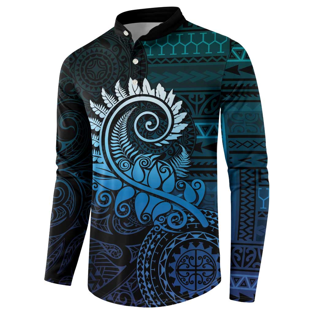 New Zealand Maori Koru Fern Button Sweatshirt Spiral Polynesian Style Aqua Gradient LT05 - Polynesian Pride