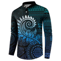 New Zealand Maori Koru Fern Button Sweatshirt Spiral Polynesian Style Aqua Gradient LT05 - Polynesian Pride