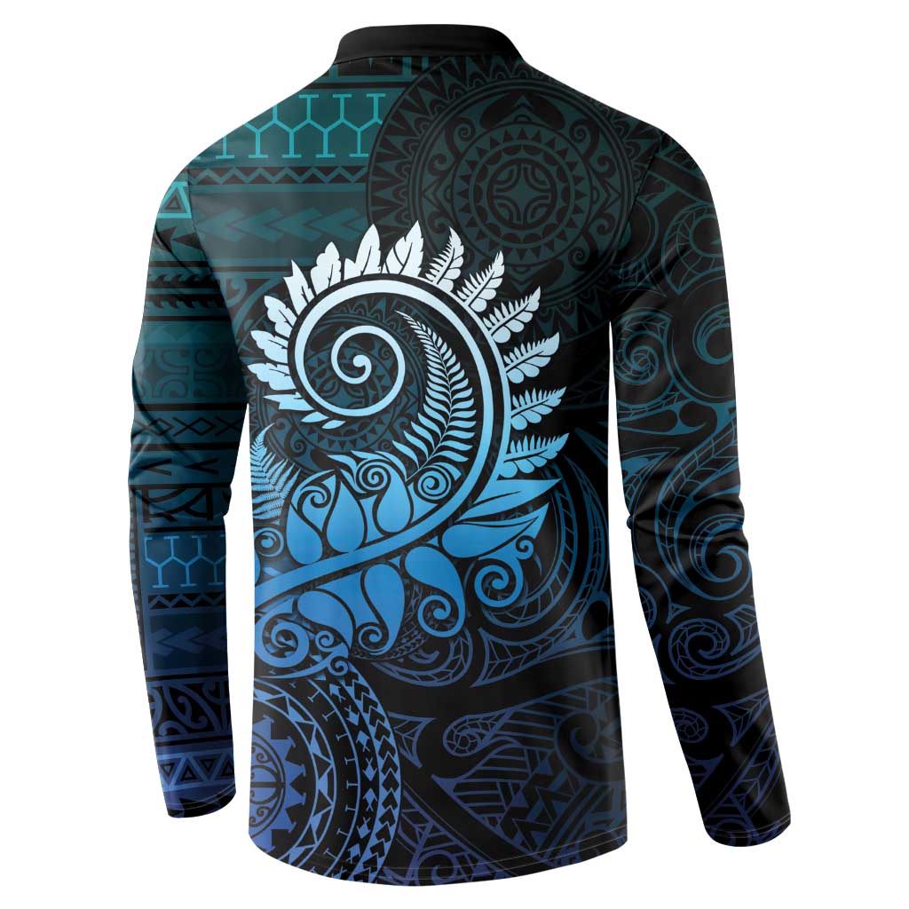 New Zealand Maori Koru Fern Button Sweatshirt Spiral Polynesian Style Aqua Gradient LT05 - Polynesian Pride