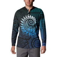 New Zealand Maori Koru Fern Button Sweatshirt Spiral Polynesian Style Aqua Gradient LT05 - Polynesian Pride