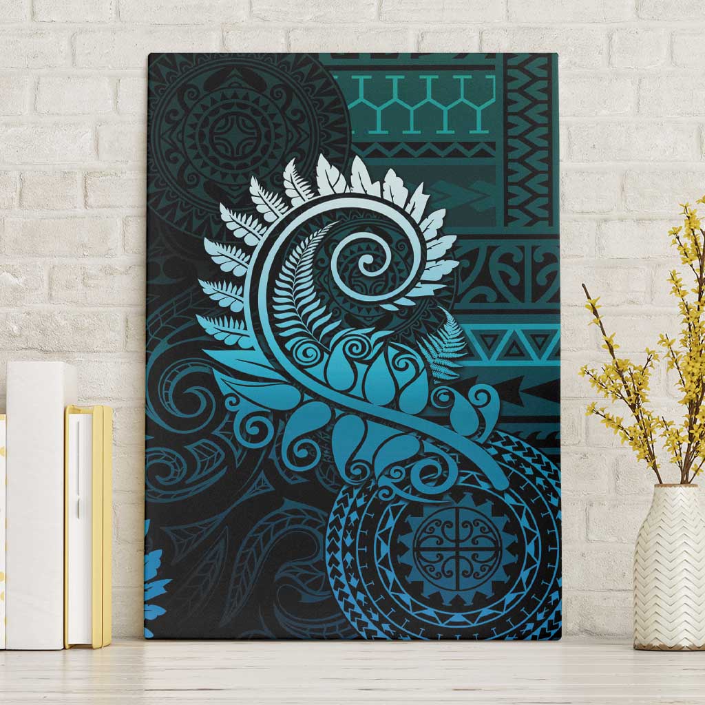 New Zealand Maori Koru Fern Canvas Wall Art Spiral Polynesian Style Aqua Gradient LT05 Without Frame Aqua - Polynesian Pride