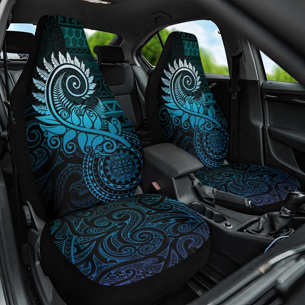 New Zealand Maori Koru Fern Car Seat Cover Spiral Polynesian Style Aqua Gradient