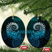 New Zealand Maori Koru Fern Ceramic Ornament Spiral Polynesian Style Aqua Gradient LT05 Oval Aqua - Polynesian Pride