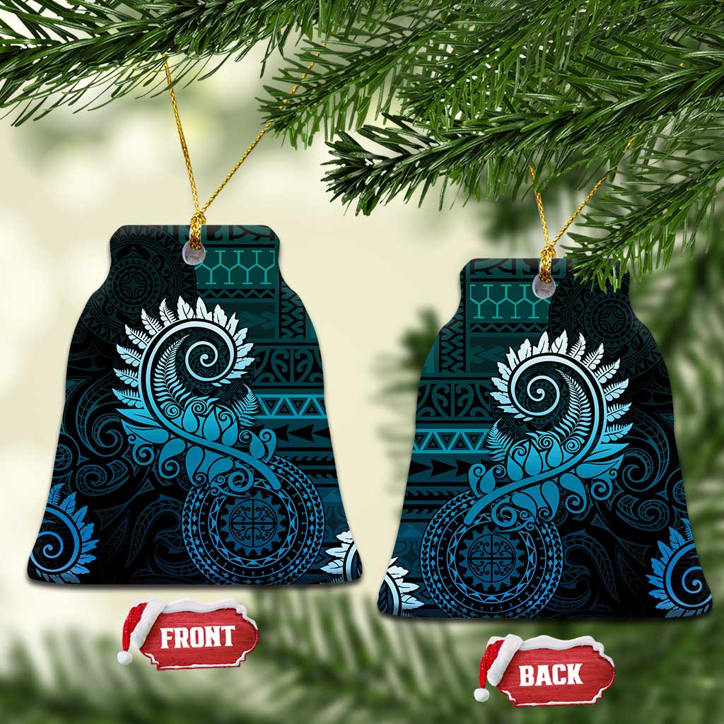New Zealand Maori Koru Fern Ceramic Ornament Spiral Polynesian Style Aqua Gradient LT05 Bell Flake Aqua - Polynesian Pride