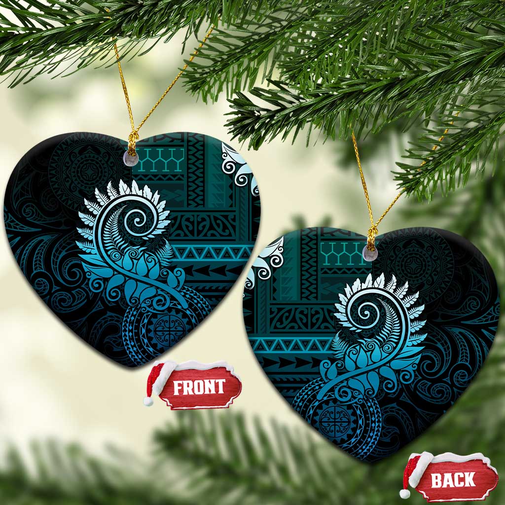 New Zealand Maori Koru Fern Ceramic Ornament Spiral Polynesian Style Aqua Gradient LT05 Heart Aqua - Polynesian Pride