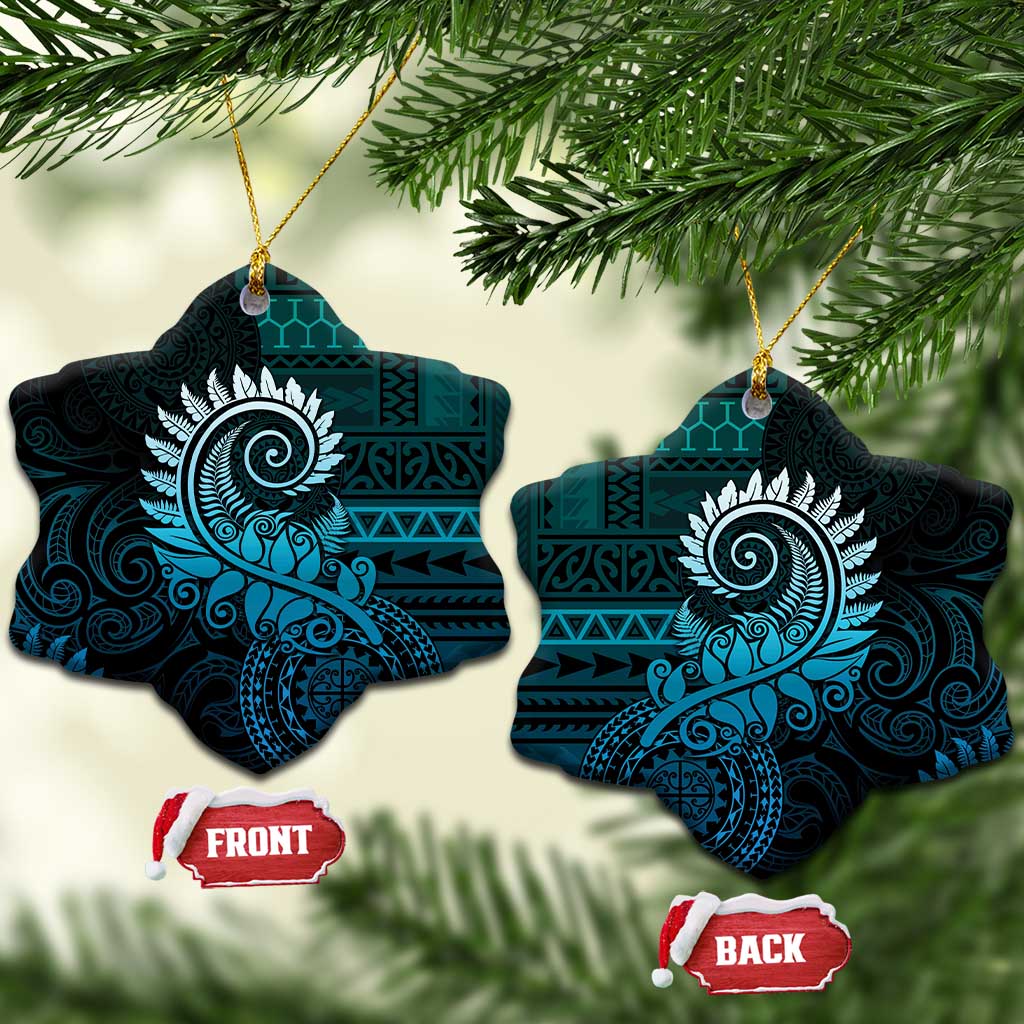 New Zealand Maori Koru Fern Ceramic Ornament Spiral Polynesian Style Aqua Gradient LT05 Snow Flake Aqua - Polynesian Pride