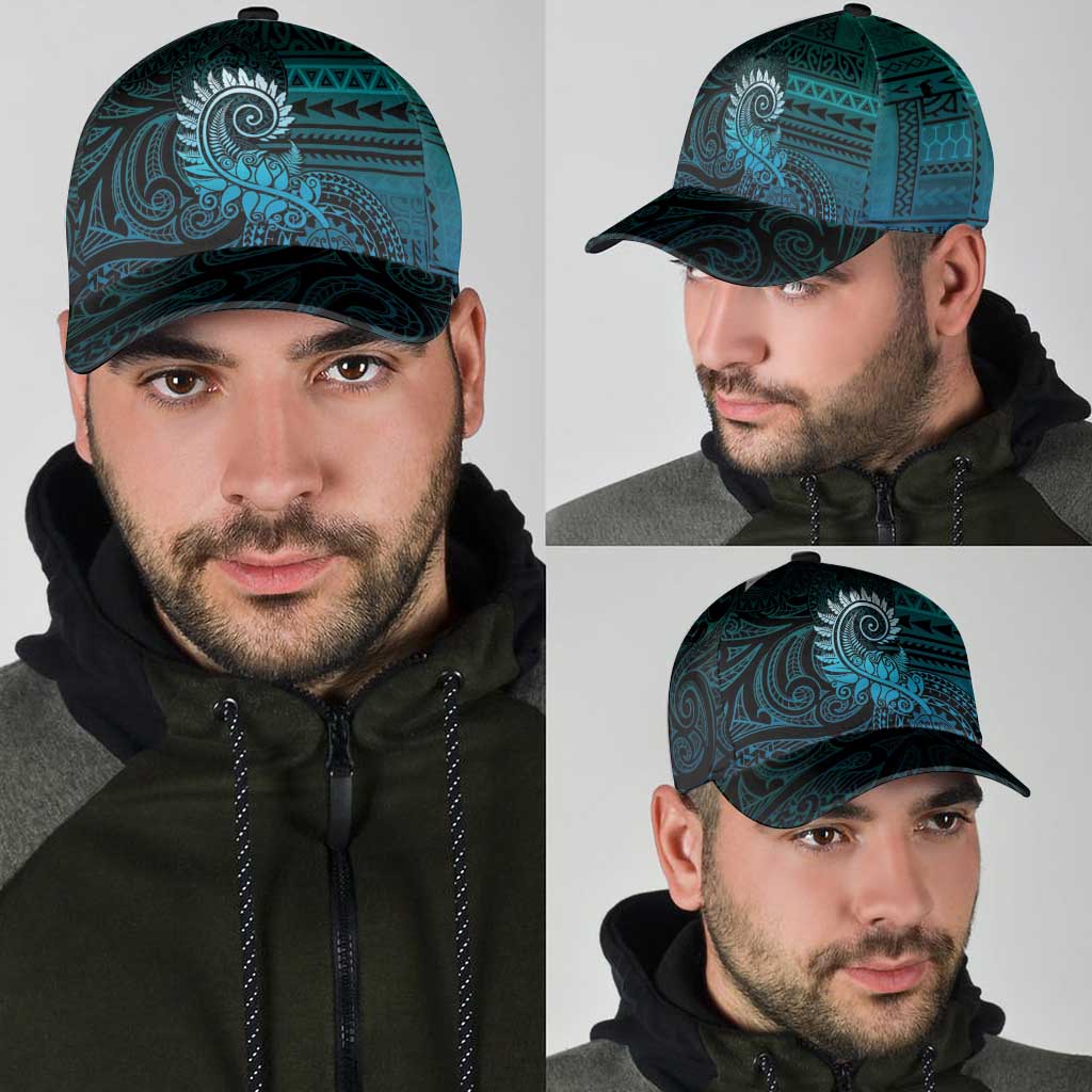 New Zealand Maori Koru Fern Classic Cap Spiral Polynesian Style Aqua Gradient - Polynesian Pride