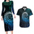 New Zealand Maori Koru Fern Couples Matching Long Sleeve Bodycon Dress and Hawaiian Shirt Spiral Polynesian Style Aqua Gradient