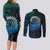 New Zealand Maori Koru Fern Couples Matching Long Sleeve Bodycon Dress and Long Sleeve Button Shirt Spiral Polynesian Style Aqua Gradient