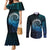 New Zealand Maori Koru Fern Couples Matching Mermaid Dress and Long Sleeve Button Shirt Spiral Polynesian Style Aqua Gradient