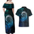 New Zealand Maori Koru Fern Couples Matching Off Shoulder Maxi Dress and Hawaiian Shirt Spiral Polynesian Style Aqua Gradient