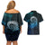 New Zealand Maori Koru Fern Couples Matching Off Shoulder Short Dress and Hawaiian Shirt Spiral Polynesian Style Aqua Gradient