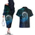 New Zealand Maori Koru Fern Couples Matching Off The Shoulder Long Sleeve Dress and Hawaiian Shirt Spiral Polynesian Style Aqua Gradient