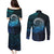 New Zealand Maori Koru Fern Couples Matching Puletasi and Long Sleeve Button Shirt Spiral Polynesian Style Aqua Gradient