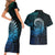 New Zealand Maori Koru Fern Couples Matching Short Sleeve Bodycon Dress and Hawaiian Shirt Spiral Polynesian Style Aqua Gradient