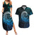 New Zealand Maori Koru Fern Couples Matching Summer Maxi Dress and Hawaiian Shirt Spiral Polynesian Style Aqua Gradient