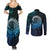 New Zealand Maori Koru Fern Couples Matching Summer Maxi Dress and Long Sleeve Button Shirt Spiral Polynesian Style Aqua Gradient