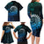 New Zealand Maori Koru Fern Family Matching Long Sleeve Bodycon Dress and Hawaiian Shirt Spiral Polynesian Style Aqua Gradient