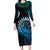 New Zealand Maori Koru Fern Family Matching Long Sleeve Bodycon Dress and Hawaiian Shirt Spiral Polynesian Style Aqua Gradient