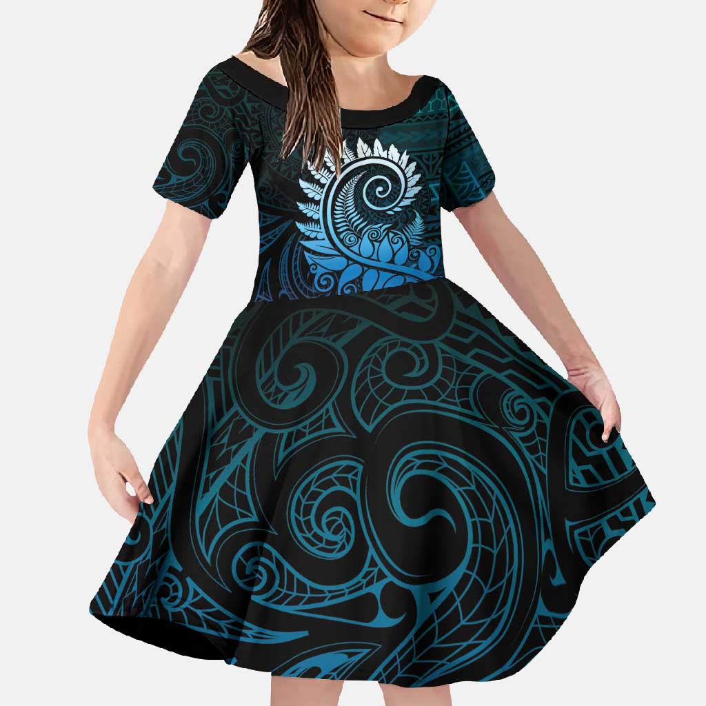 New Zealand Maori Koru Fern Family Matching Mermaid Dress and Hawaiian Shirt Spiral Polynesian Style Aqua Gradient