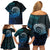 New Zealand Maori Koru Fern Family Matching Off Shoulder Short Dress and Hawaiian Shirt Spiral Polynesian Style Aqua Gradient