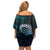 New Zealand Maori Koru Fern Family Matching Off Shoulder Short Dress and Hawaiian Shirt Spiral Polynesian Style Aqua Gradient