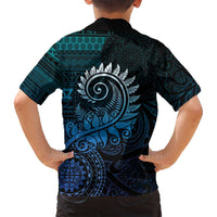 New Zealand Maori Koru Fern Family Matching Summer Maxi Dress and Hawaiian Shirt Spiral Polynesian Style Aqua Gradient
