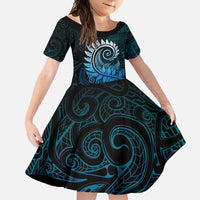 New Zealand Maori Koru Fern Family Matching Summer Maxi Dress and Hawaiian Shirt Spiral Polynesian Style Aqua Gradient