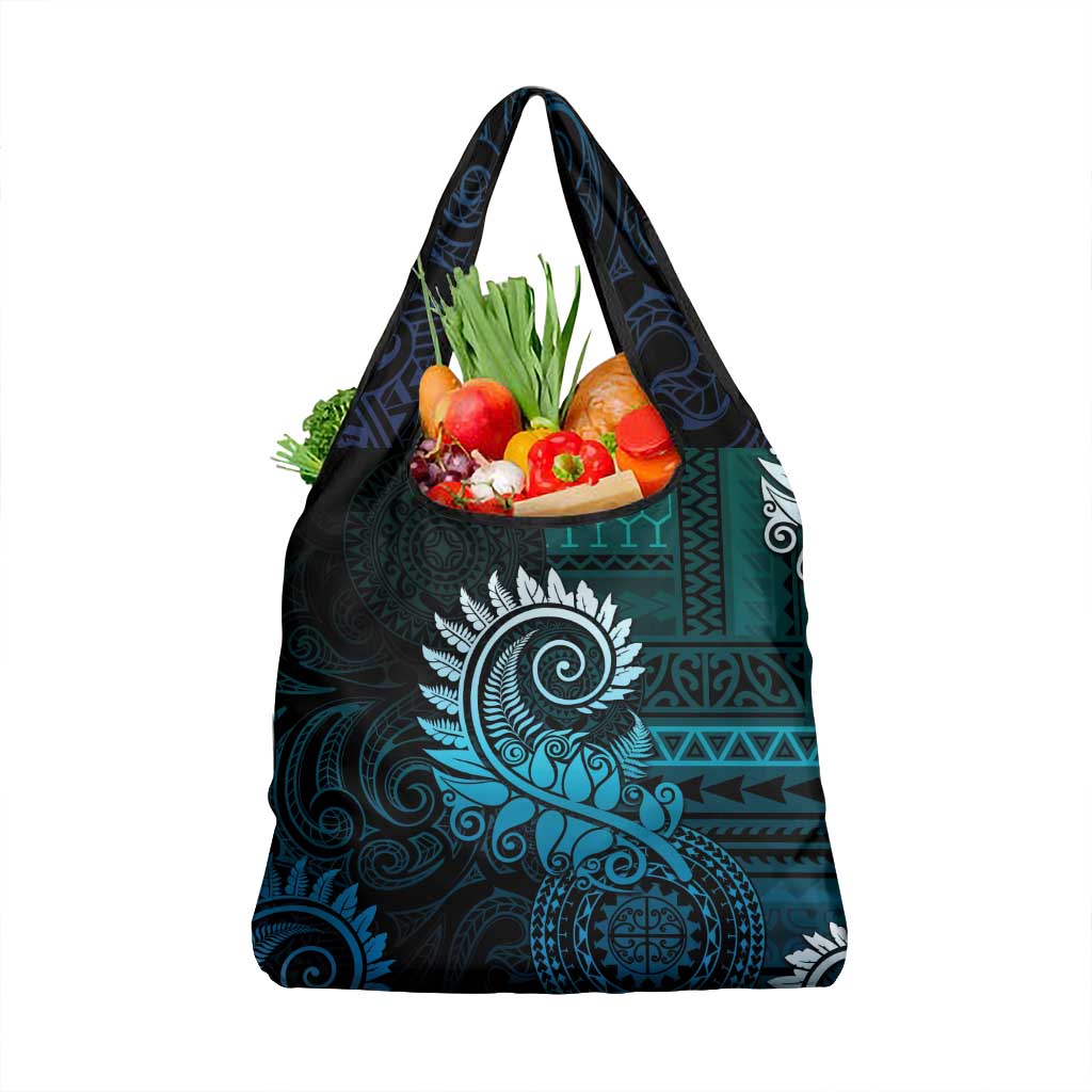 New Zealand Maori Koru Fern Grocery Bag Spiral Polynesian Style Aqua Gradient