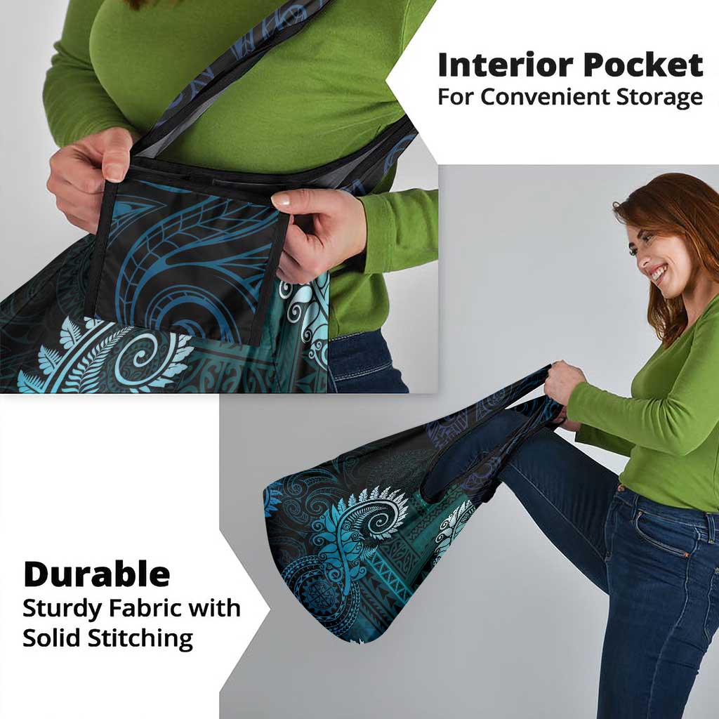 New Zealand Maori Koru Fern Grocery Bag Spiral Polynesian Style Aqua Gradient