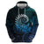 New Zealand Maori Koru Fern Hoodie Spiral Polynesian Style Aqua Gradient