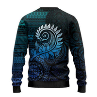 New Zealand Maori Koru Fern Ugly Christmas Sweater Spiral Polynesian Style Aqua Gradient