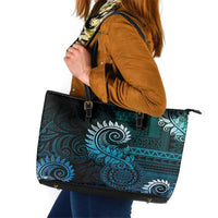 New Zealand Maori Koru Fern Leather Tote Bag Spiral Polynesian Style Aqua Gradient LT05 Aqua - Polynesian Pride