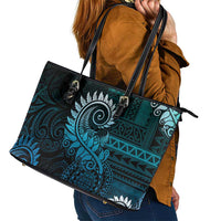 New Zealand Maori Koru Fern Leather Tote Bag Spiral Polynesian Style Aqua Gradient LT05 - Polynesian Pride
