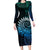 New Zealand Maori Koru Fern Long Sleeve Bodycon Dress Spiral Polynesian Style Aqua Gradient