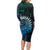 New Zealand Maori Koru Fern Long Sleeve Bodycon Dress Spiral Polynesian Style Aqua Gradient