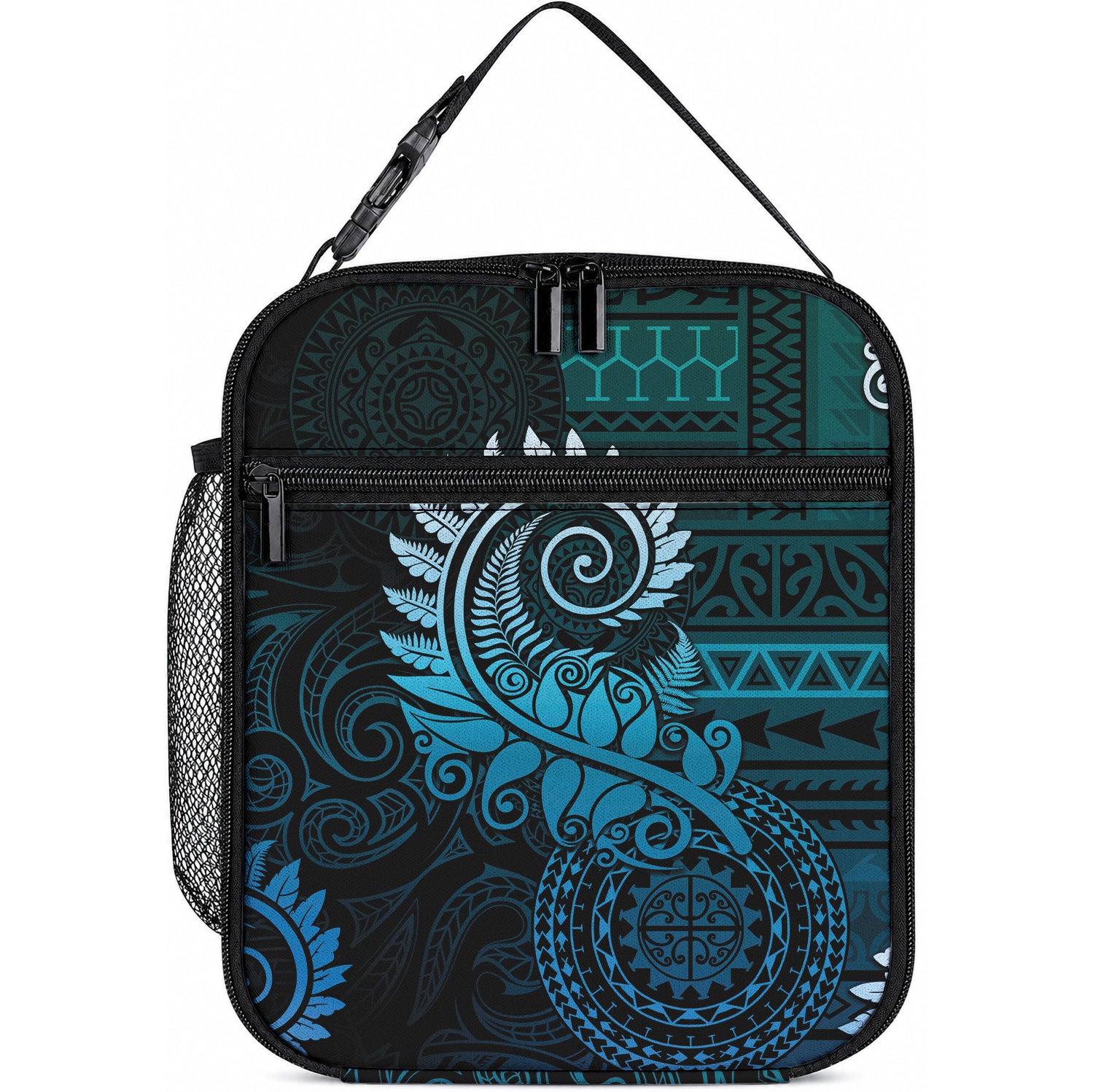 New Zealand Maori Koru Fern Lunch Bag Spiral Polynesian Style Aqua Gradient LT05 10.2 × 8.3 × 4.3 inch Aqua - Polynesian Pride