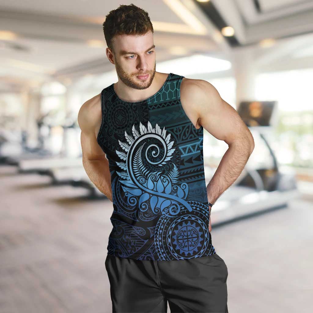 New Zealand Maori Koru Fern Men Tank Top Spiral Polynesian Style Aqua Gradient LT05 Aqua - Polynesian Pride