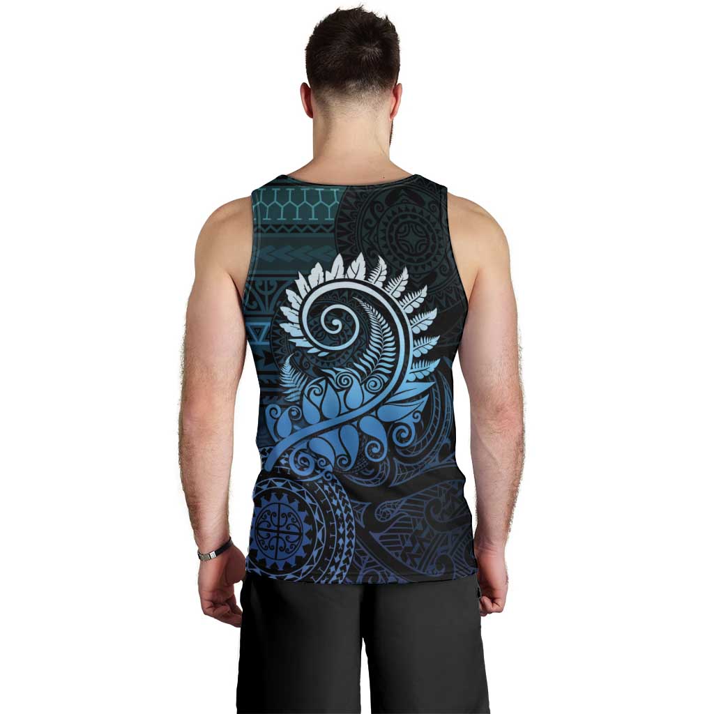 New Zealand Maori Koru Fern Men Tank Top Spiral Polynesian Style Aqua Gradient LT05 - Polynesian Pride
