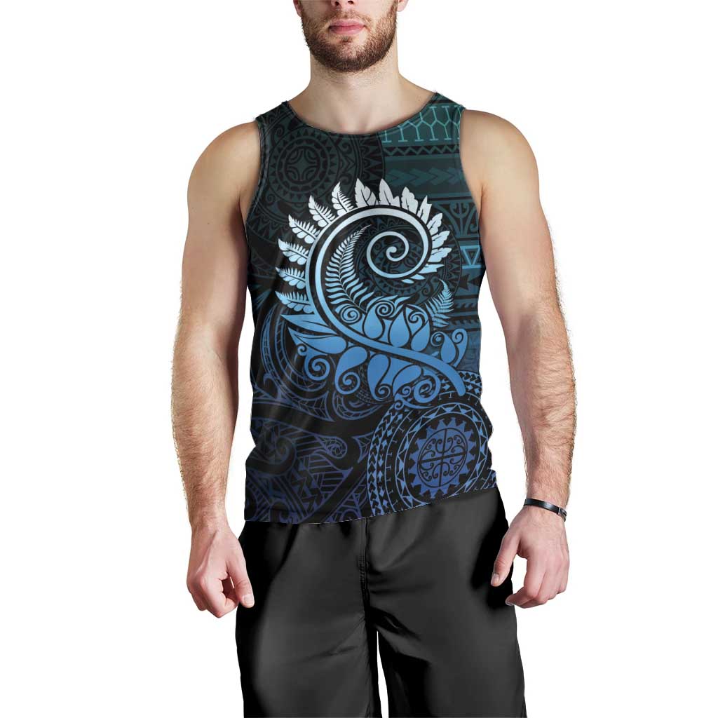 New Zealand Maori Koru Fern Men Tank Top Spiral Polynesian Style Aqua Gradient LT05 - Polynesian Pride