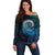 New Zealand Maori Koru Fern Off Shoulder Sweater Spiral Polynesian Style Aqua Gradient