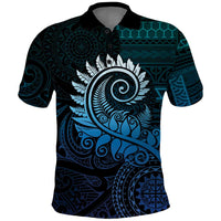 New Zealand Maori Koru Fern Polo Shirt Spiral Polynesian Style Aqua Gradient