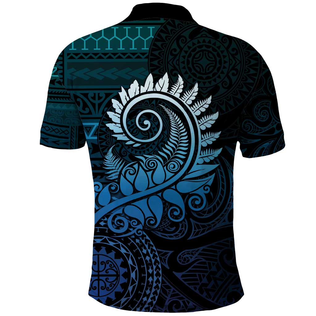 New Zealand Maori Koru Fern Polo Shirt Spiral Polynesian Style Aqua Gradient