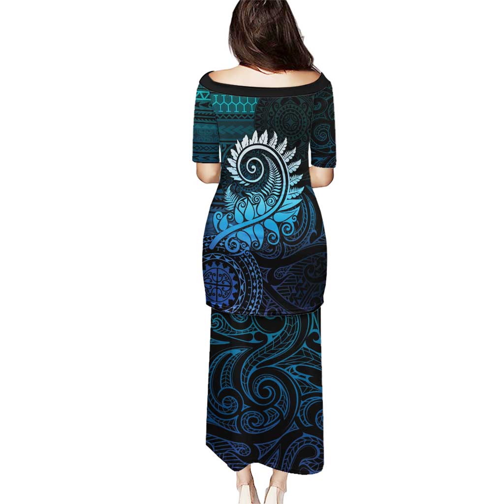 New Zealand Maori Koru Fern Puletasi Spiral Polynesian Style Aqua Gradient LT05 - Polynesian Pride