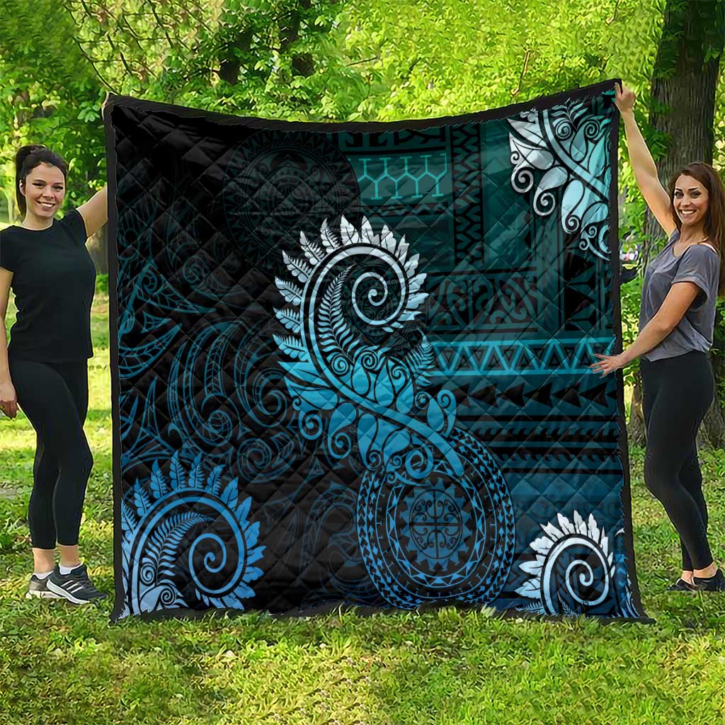 New Zealand Maori Koru Fern Quilt Spiral Polynesian Style Aqua Gradient